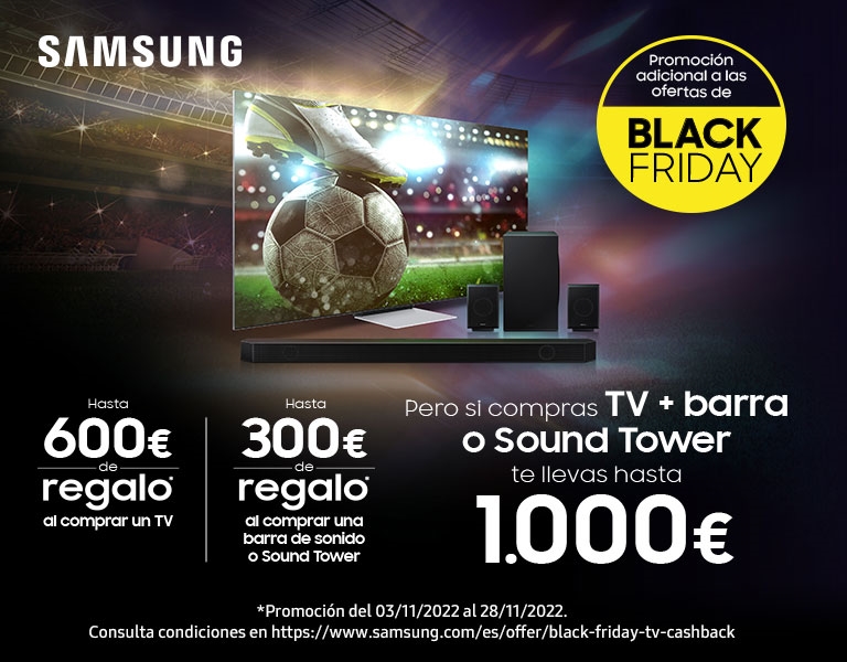 Samsung te reembolsa hasta 1000 € al adquirir tu TV + barra de sonido o Sound Tower